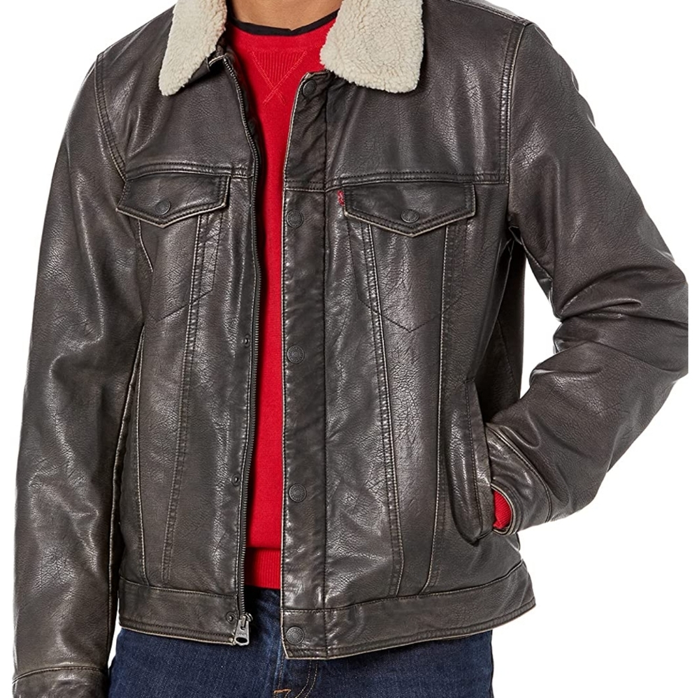 Levi's Faux Leather Sherpa Lined Trucker Jacket